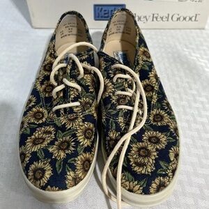 Vintage Keds Sunflower Print Navy Blue Lace Up Sneakers Shoes Womens 8M